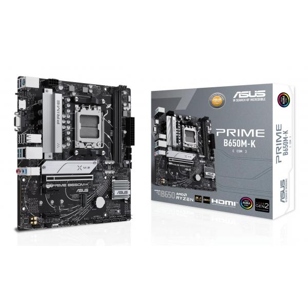 ASUS PRIME B650M-K AMD B650 Socket AM5 micro ATX (ASUS PRIME B650M-K - Motherboard - micro ATX - Socket AM5 - AMD B650 Chipset - USB-C 3.2 Gen 1, USB 3.2 Gen 1, USB 3.2 Gen 2 - 2.5 Gigabit LAN - onbo