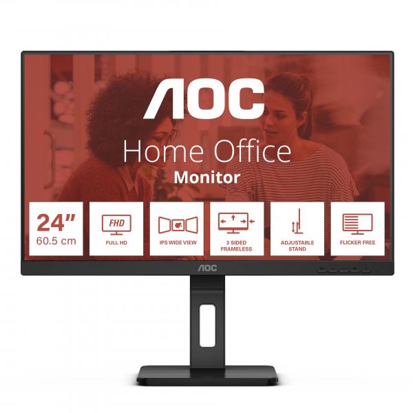 AOC E3 24E3QAF Monitor PC 60,5 cm [23.8] 1920 x 1080 Pixel Full HD LCD Nero (AOC 24E3QAF - Monitor a LED - 24 - 1920 x 1080 Full HD [1080p] @ 75 Hz - IPS - 1000:1 - 4 ms - HDMI, VGA, DisplayPort - al
