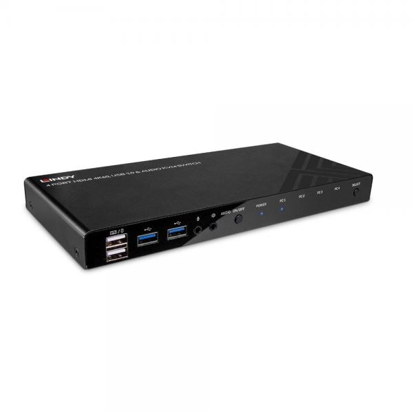 Lindy 39313 switch per keyboard-video-mouse [kvm] Nero (4 Port HDMI 4K60, USB 3.0 & - Audio KVM Switch)
