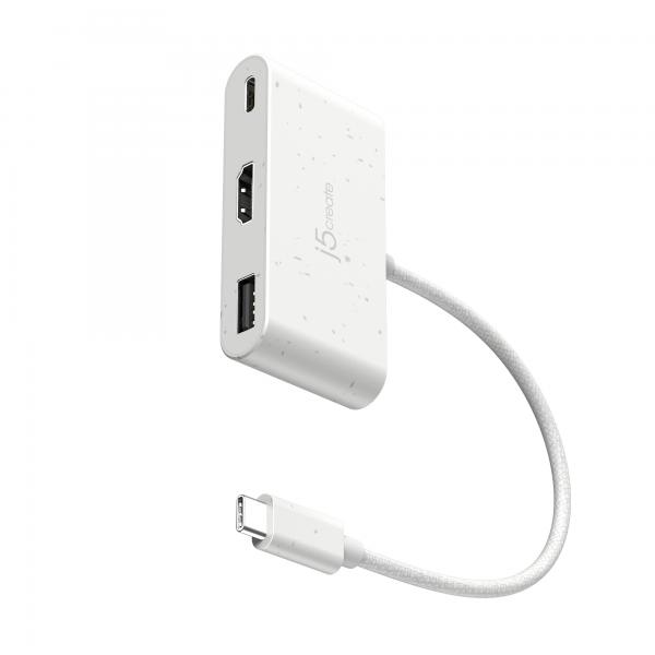 j5create JCA379EW-N Da USB-C® ecologico a HDMI™ e USB™ tipo A con Power Delivery (ECO-FRIENDLY USB-C TO HDMI USB - TYPE-A WITH POWER DELIVERY)