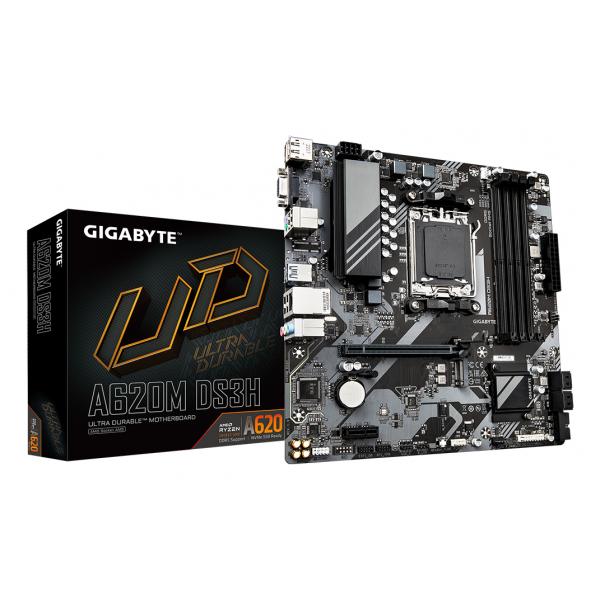 GIGABYTE A620M DS3H Scheda madre - Supporta CPU AMD Ryzen 8000, VRM digitale 5+2+2 fasi, fino a 7600MHz DDR5 [OC], 1xPCIe 4.0 M.2, GbE LAN, USB 3.2 Gen 1 (Gigabyte A620M DS3H Ultra Durable AMD AM5 So