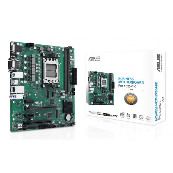 ASUS PRO A620M-C-CSM AMD A620 Socket AM5 micro ATX (ASUS PRO A620M-C-CSM AM5 A620/HDMI-DP-DVI-VGA/2xM.2/?ATX Business Series. 24/7 ready)