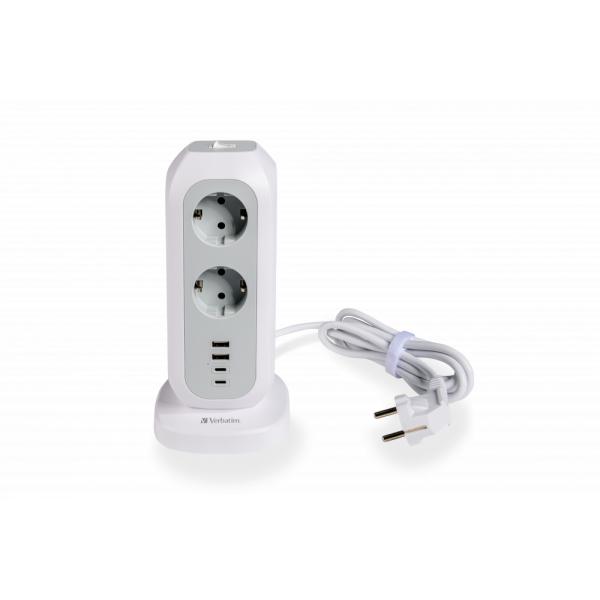 Verbatim 49547 prolunghe e multiple 11 presa[e] AC Interno Bianco (EU Power Tower EUPT-01 11xAC - / 2xUSB / 2xType-C - Warranty: 24M)