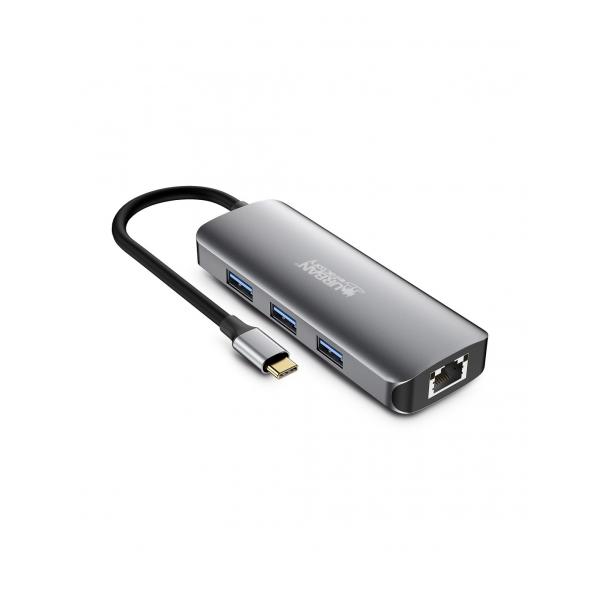 Urban Factory MHC50UF replicatore di porte e docking station per laptop Cablato USB 3.2 Gen 1 [3.1 Gen 1] Type-C Grigio (HUBEE 8 IN 1 : HUB USB-C WITH 3 - USB-A/1 HDMI 4K/1 RJ45 / 2 CARD)