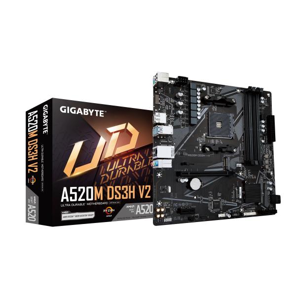 GIGABYTE Scheda madre A520M DS3H V2 - Supporta CPU AMD Ryzen serie 5000 AM4, fino a 4733 MHz DDR4 [OC], PCIe 3.0 x16, LAN GbE, USB 3.2 Gen 1 (GIGA A520M DS3H V2 AM4/DDR4/HDMI-DP/?ATX)