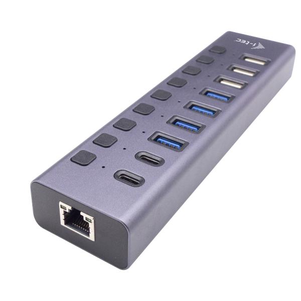 i-tec CACHARGEHUB9LANUK hub di interfaccia USB 2.0 Type-C 5000 Mbit/s Grigio (I-TEC CHARGING HUB 9PORT LAN UK - USB 3.0/USB-C POWER ADAPTER 60W)