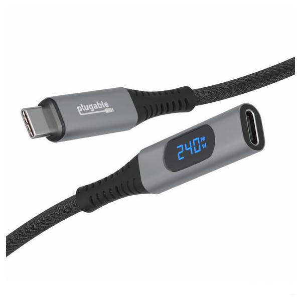 Plugable Technologies USBC-METER3-1MF cavo USB USB 3.2 Gen 2 [3.1 Gen 2] 1 m 10 Gbit/s 240 W Nero (Plugable USB-C Ext Cable + Meter)