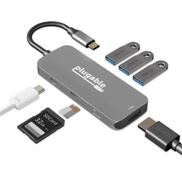 Plugable Technologies USBC-7IN1 replicatore di porte e docking station per laptop Cablato USB 3.2 Gen 1 [3.1 Gen 1] Type-C Nero (Plugable USB C 7-in-1 Adapter Hub)