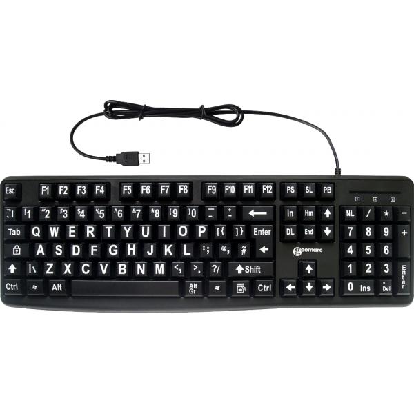 Geemarc Telecom K-HV-BW tastiera Universale USB QWERTY Inglese UK Nero (Geemarc High Visibility large print White letters on Black keys - USB. [1Year warranty]) - Versione UK