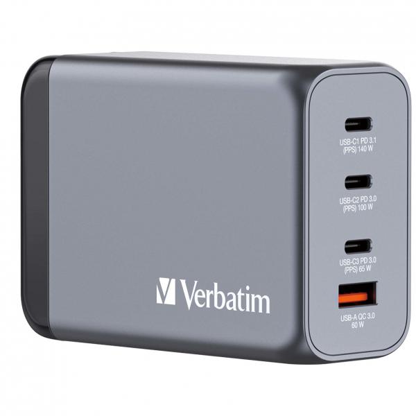Verbatim GNC-240 Universale Nero, Grigio AC Ricarica rapida Interno (Verbatim 240W 4-Port GaN Wall Charger)
