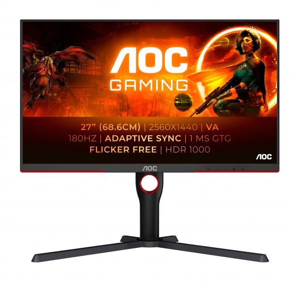 AOC G3 Q27G3XMN/BK Monitor PC 68,6 cm [27] 2560 x 1440 Pixel 2K Ultra HD LED Nero, Rosso (AOC 27 VA MONITOR Q27G3XMN/BK)