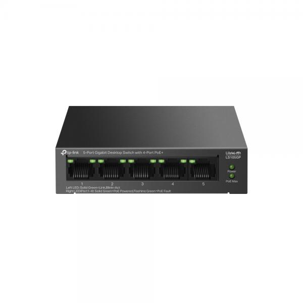 TP-Link LiteWave LS105GP switch di rete Non gestito Gigabit Ethernet [10/100/1000] Supporto Power over Ethernet [PoE] Nero (TP-LINK 5-PORT GB DESKTOP SWT 4 PT POE)