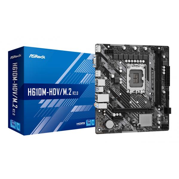 Asrock H610M-HDV/M.2 R2.0 scheda madre Intel H610 LGA 1700 micro ATX (ASRock H610M-HDV/M.2 R2.0 Super Alloy Intel 1700 Socket Motherboard, Micro-ATX, 2x DDR4 Slots, 1x M.2 Socket, GbE LAN, 1x D-Sub /