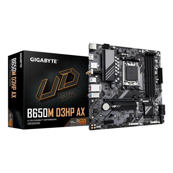 GIGABYTE B650M D3HP AX Scheda madre - AMD Ryzen serie 9000, VRM a 5+2+2 fasi, fino a 8000 MHz DDR5 [OC], 2xPCIe 4.0 M.2, WIFI 6E, LAN 2,5 GbE, USB 3.2 Gen 1 (Gigabyte B650M D3HP AX Ultra Durable AMD