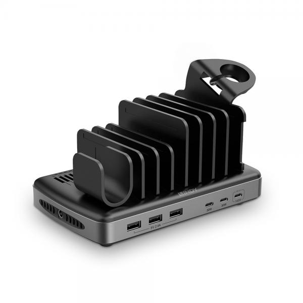 Lindy 73436 organizzatore per stazioni di carica Libera installazione Alluminio, Plastica Nero, Grigio (charging station organizer - Freestanding Aluminium, - Plastic Black, Grey)
