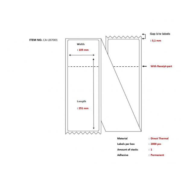 Capture CA-LB7001 etichetta per stampante Bianco (Ship-label 105 x 251mm, - Direct Thermal, with receipt - part, Fanfold, 2000 labels per box - Warranty: 12M)