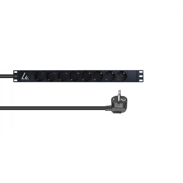 Lanview LVR-3MSCH-LIC-SCH8 unità di distribuzione dell'energia [PDU] 8 presa[e] AC 1U Nero (19 rack mount power strip, - 1U, 16A with 8 x Schuko type - F socket and 3m power cord and Schuko plug - Wa