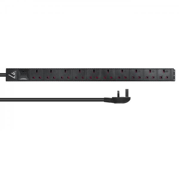 Lanview LVR-3MUK-SPD-UK10 unità di distribuzione dell'energia [PDU] 8 presa[e] AC 1.4U Nero (UK Rack mount power strip, - 1,4U, 13A with 10x UK socket - and 3m cable with UK plug - Warranty: 300M)