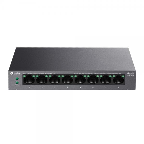 TP-Link LiteWave LS108GP switch di rete Non gestito Gigabit Ethernet [10/100/1000] Supporto Power over Ethernet [PoE] Nero (TP-LINK 8-PT GB DESKTOP SWT 8PT POE+)