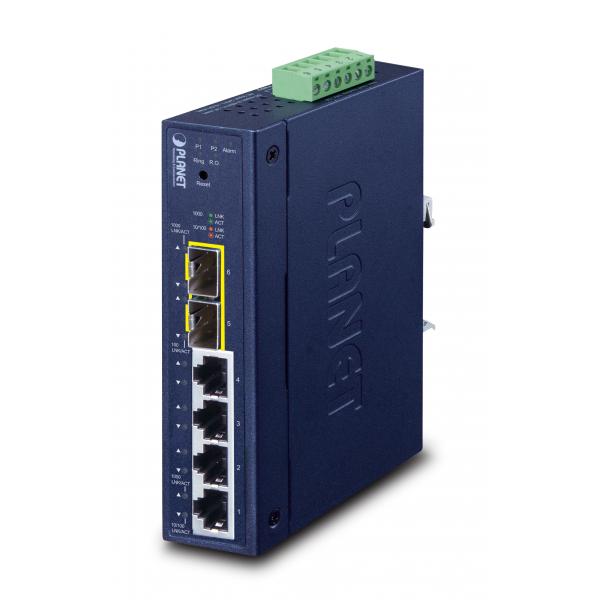 PLANET Industrial L2/L4 4-Port Gestito L2/L4 Gigabit Ethernet [10/100/1000] Blu (Industrial L2/L4 4-Port - 10/100/1000T + 2-Port - 100/1000X SFP Managed Switch Industrial L2/L4 4-Port, Managed, L2/L4