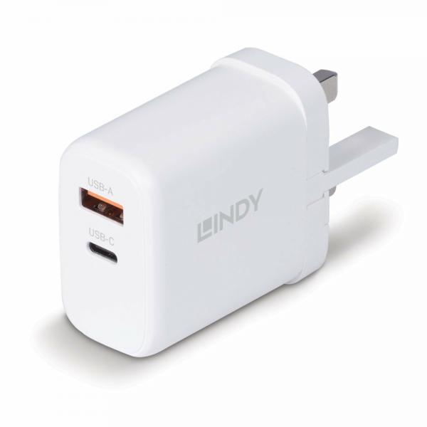 Lindy 73429 Caricabatterie per dispositivi mobili Universale Bianco AC Ricarica rapida Interno (65W USB TYPE A C CHARGER - )