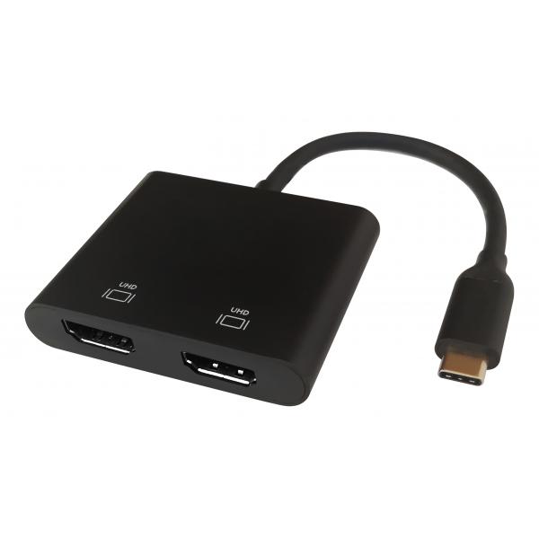 Deltaco USBC-2HDMI cavo e adattatore video 0,1 m USB tipo-C HDMI Nero (USB-C til 2 x HDMI 4K/60Hz HUB 0,1m)