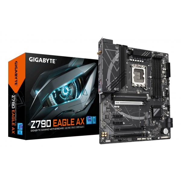GIGABYTE Z790 EAGLE AX Scheda madre - Supporta CPU Intel Core di 14a generazione, VRM digitale a 12+1+1 fasi, fino a 7600MHz DDR5 [OC], 3xPCIe 4.0 M.2, Wi-Fi 6E, LAN 2.5GbE, USB 3.2 Gen 2 (GIGA Z790