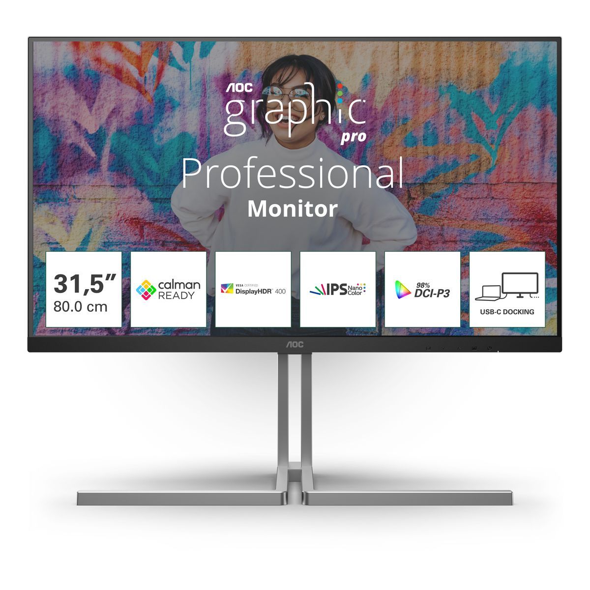 AOC U3 U32U3CV Monitor PC 80 cm [31.5] 3840 x 2160 Pixel 4K Ultra HD LCD Nero (AOC U32U3CV - Graphic Pro Series - LED monitor - 32 [31.5 viewable] - 3840 x 2160 4K @ 60 Hz - Nano IPS - 400 cd/m? - 10