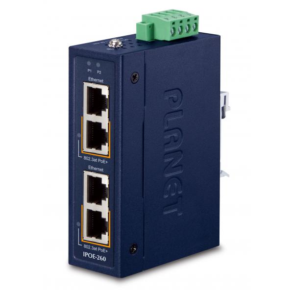 PLANET Industrial 2-port 10/100/1000T Gigabit Ethernet [10/100/1000] Supporto Power over Ethernet [PoE] Blu (Industrial 2-port 10/100/1000T - 802.3at PoE+ Injector - Warranty: 60M)