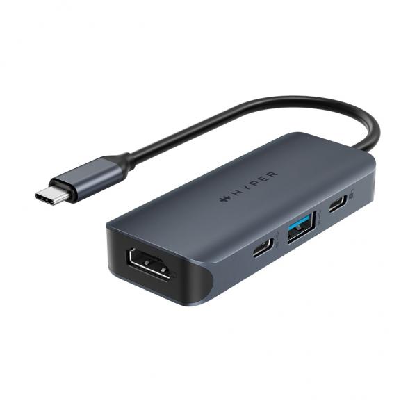 HYPER HD4001GL hub di interfaccia USB 3.2 Gen 1 [3.1 Gen 1] Type-C 10000 Mbit/s Blu, Grigio (HyperDrive EcoSmart Gen.2 - Universal USB-C 4-in-1 Hub w - 100 W PD Power Pass-thru - Warranty: 24M)