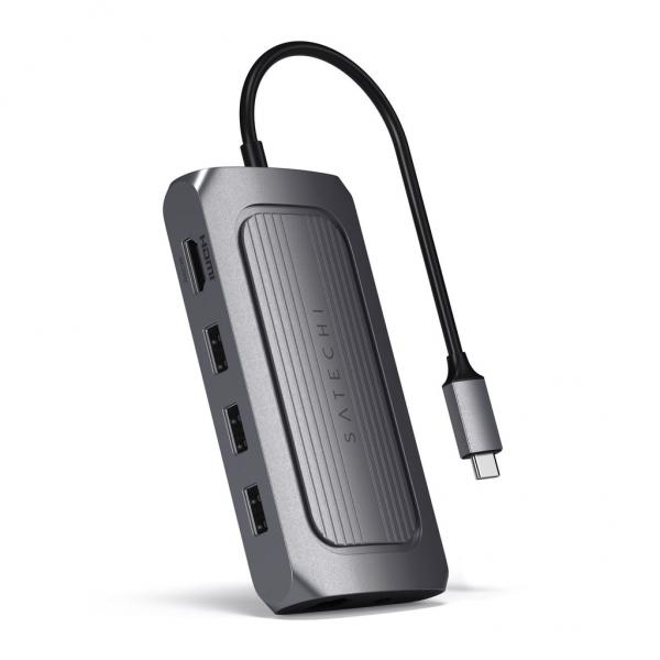 Satechi ST-U4MA3M replicatore di porte e docking station per laptop USB tipo-C Grigio (USB4 MULTIPORT ADAPTER WITH - 8K HDMI - Warranty: 12M)