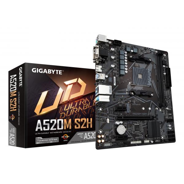 GIGABYTE Scheda madre A520M S2H - Supporta CPU AMD Ryzen serie 5000 AM4, VRM digitale puro 4+3 fasi, fino a 5100MHz DDR4 [OC], PCIe 3.0 x4 M.2, LAN GbE, USB 3.2 Gen 1 (Gigabyte A520M S2H Ultra Durabl