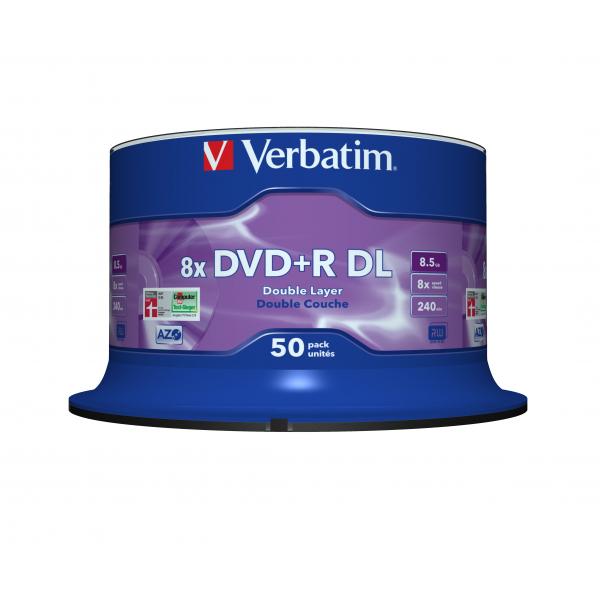 Verbatim DVD+R Double Layer 8x Matt Silver 50pk Spindle 8,5 GB DVD+R DL 50 pz (Verbatim DVD+R Double Layer 8.5GB 8X Matt Silver 50 Spindle)