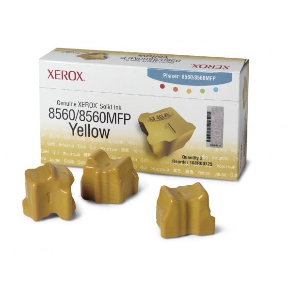 Xerox Inchiostro solido in barrette Giallo da 3.400 pagine per Phaser 8560 / 8560MFP [108R00725] (XEROX 8560 3pack INK YELLOW XEROX 8560)