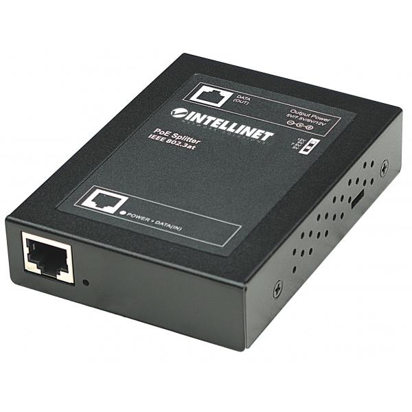Intellinet 560443 divisore di rete Supporto Power over Ethernet [PoE] Nero (POE PLUS SPLITTER - - 802.3AT 5/7.5/9/12V DC OUTPUT)