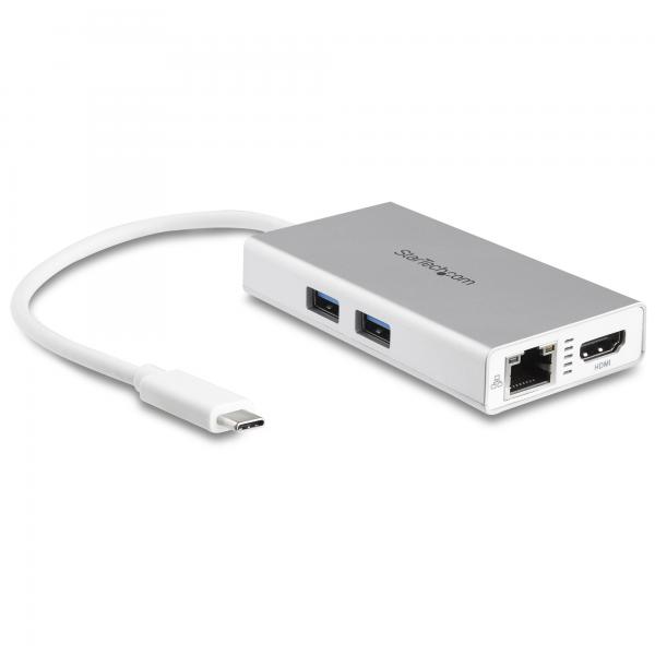 StarTech.com Adattatore USB-C Multiporta - Docking Station da viaggio USB-C con HDMI 4K - 60W Alimentazione Pass-Through, GbE, Hub USB-A 3.0 - Mini USB Type-C Dock per Laptop - Bianco (USB C MULTIPOR