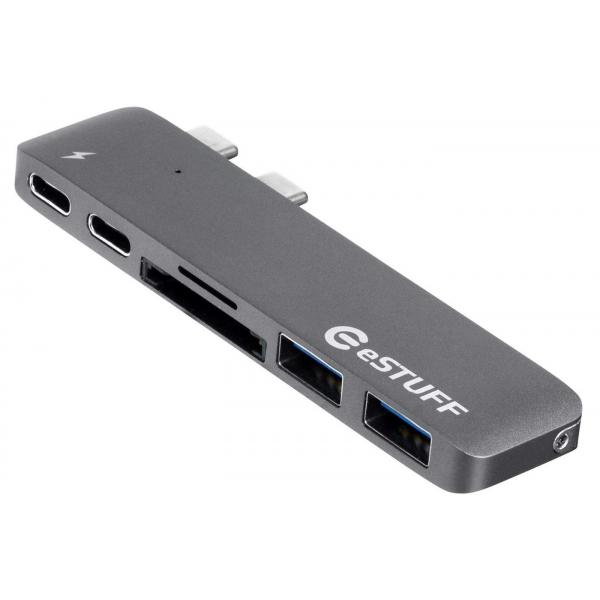 eSTUFF ES84122-GREY hub di interfaccia USB 3.2 Gen 1 [3.1 Gen 1] Type-C 5000 Mbit/s Grigio (USB-C Slot-in Hub Pro Grey - Allure Series - For MacBook Pro 2 x USB 3.0, 1 x USB-C, 1 x Thunderbolt 3, Car