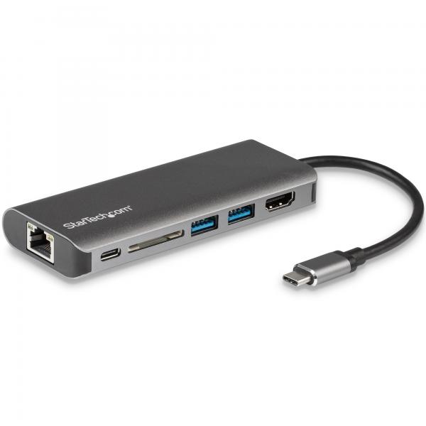 StarTech.com Adattatore Multiporta USB C, Dock USB-C Portatile con HDMI 4K, Hub 3x USB 3.0, SD/SDHC, GbE, PD 60 W Pass-Through - USB Tipo-C/Thunderbolt 3 - SOSTITUITO DA DKT30CHSDPD1 (USB C MULTIPORT
