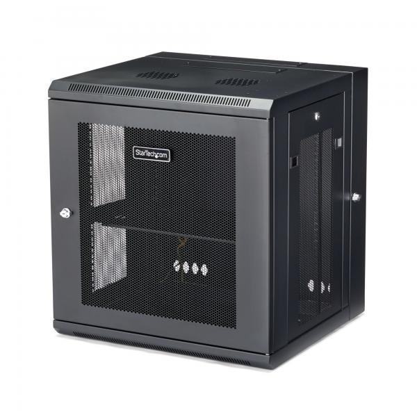 StarTech.com Armadio Rack 19 12U a Muro - Server Rack 19 pollici a 4 montanti con cerniere - Rack Dati Ventilato con Ripiano 1U e Pannelli Laterali Rimovibili per apparecchiature dati/AV/elettroniche
