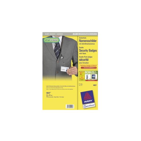 Avery 4827 badge e porta badge 10 pz (Kortholder t/2 ID-kort m/yoyo 54x90mm)