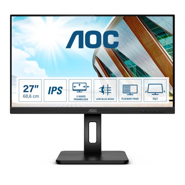 AOC P2 27P2Q Monitor PC 68,6 cm [27] 1920 x 1080 Pixel Full HD LED Nero (AOC 27P2Q - Monitor a LED - 27 - 1920 x 1080 Full HD [1080p] @ 75 Hz - IPS - 250 cd/m? - 1000:1 - 4 ms - HDMI, DVI, DisplayPor