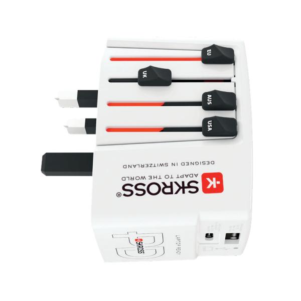 Skross 1.302332 Caricabatterie per dispositivi mobili Fotocamera, Lettore e-book, Computer portatile, Power bank, Smartphone, Orologio intelligente, Tablet Bianco AC Interno (World USB Charger AC45PD