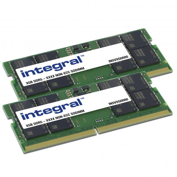 Integral KCP552SD8K2-64-IN memoria 64 GB 2 x 32 GB DDR5 262-pin SO-DIMM (64GB [2x32GB] LAPTOP RAM MODULE DDR5 5600MTs PC5-44800 UNBUFFERED NON-ECC SODIMM 1.1V 2GX8 CL46 INTEGRAL)