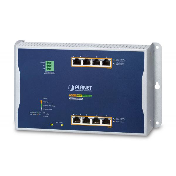 PLANET IP30, IPv6/IPv4, 4-Port Gestito L2/L2+ Gigabit Ethernet [10/100/1000] Supporto Power over Ethernet [PoE] Blu, Grigio (IP30, IPv6/IPv4, 4-Port - 10/100/1000T 802.3bt 95W PoE+ - 4-P 10/100/1000T