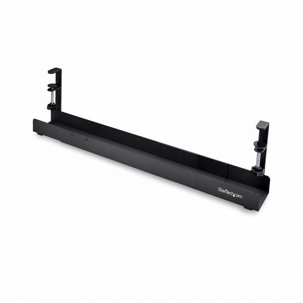 StarTech.com Portacavi da scrivania, organizzatore di cavi regolabile in lunghezza, installazione a morsetto, non richiede trapano, supporto per barra di alimentazione, nero (UNDER DESK CABLE MANAGEM