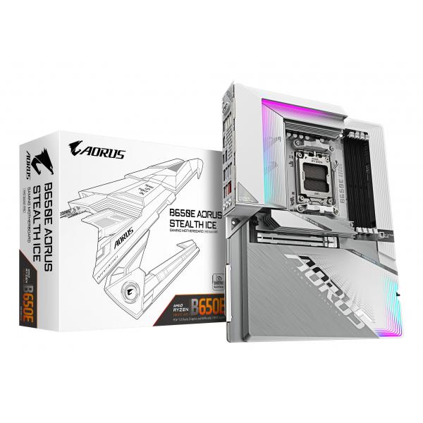 GIGABYTE B650E AORUS STEALTH ICE Scheda madre - AMD Ryzen serie 9000, VRM a 12+2+2 fasi, fino a 8000 MHz DDR5 [OC], 1xPCIe 5.0 + 2xPCIe 4.0 M.2, LAN 2,5 GbE, WIFI 7, USB 3.2 Gen 2x2 (GIGA B650E AORUS