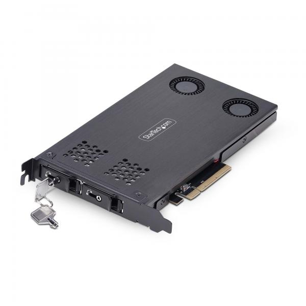 StarTech.com Adattatore SSD M.2 NVMe a PCIe x8; rack mobile a doppio alloggiamento rimovibile; biforcazione necessaria; installazione senza attrezzi, backplane PCIe per unità hot-swap (DUAL M.2 NVME