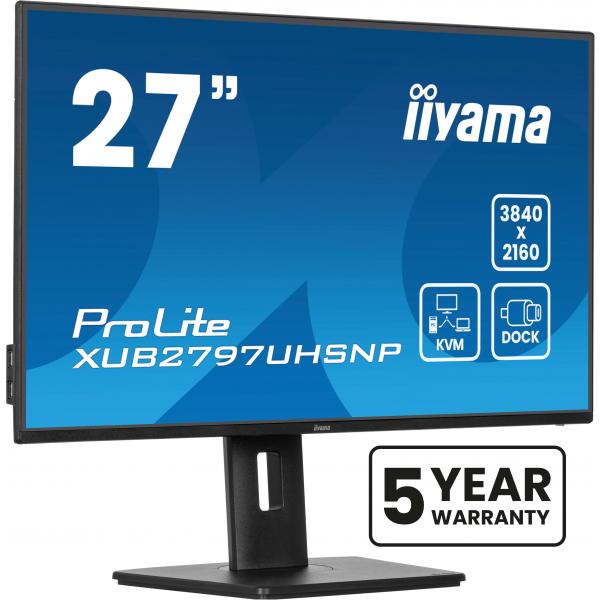 iiyama ProLite XUB2797UHSNP-B1 Monitor PC 68,6 cm [27] 3840 x 2160 Pixel 4K Ultra HD LED Nero (27 ProLite XUB2797UHSNP-B1 Monitor - 27 Black IPS LED Monitor 4K UHD RJ45 KVM Switch USB-C)