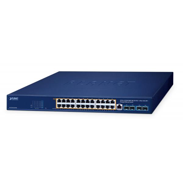 PLANET GS-4210-24UP4X switch di rete Gestito L2/L4 Gigabit Ethernet [10/100/1000] Supporto Power over Ethernet [PoE] Blu (24-Port 10/100/1000T 802.3bt - PoE + 4-Port 10G SFP+ Managed - Ethernet Switc