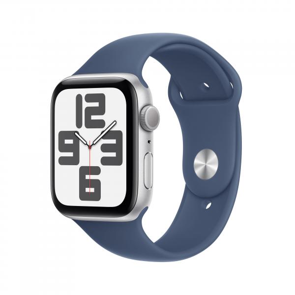 Apple Watch SE GPS 44mm Cassa in Alluminio Color Argento con Denim Sport Band - M/L (Apple Watch SE [GPS] - 2? generazione - 44 mm - alluminio argento - smartwatch con fascia sportiva - fluoroelastom